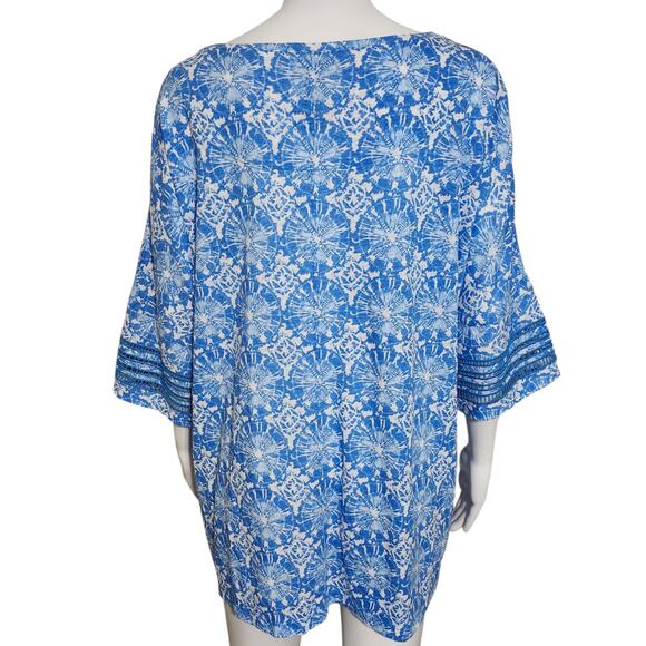 Ali Miles Printed Knit Pop Over Tunic Three Quarters Sleeves with Texture L - Picture 6 of 8